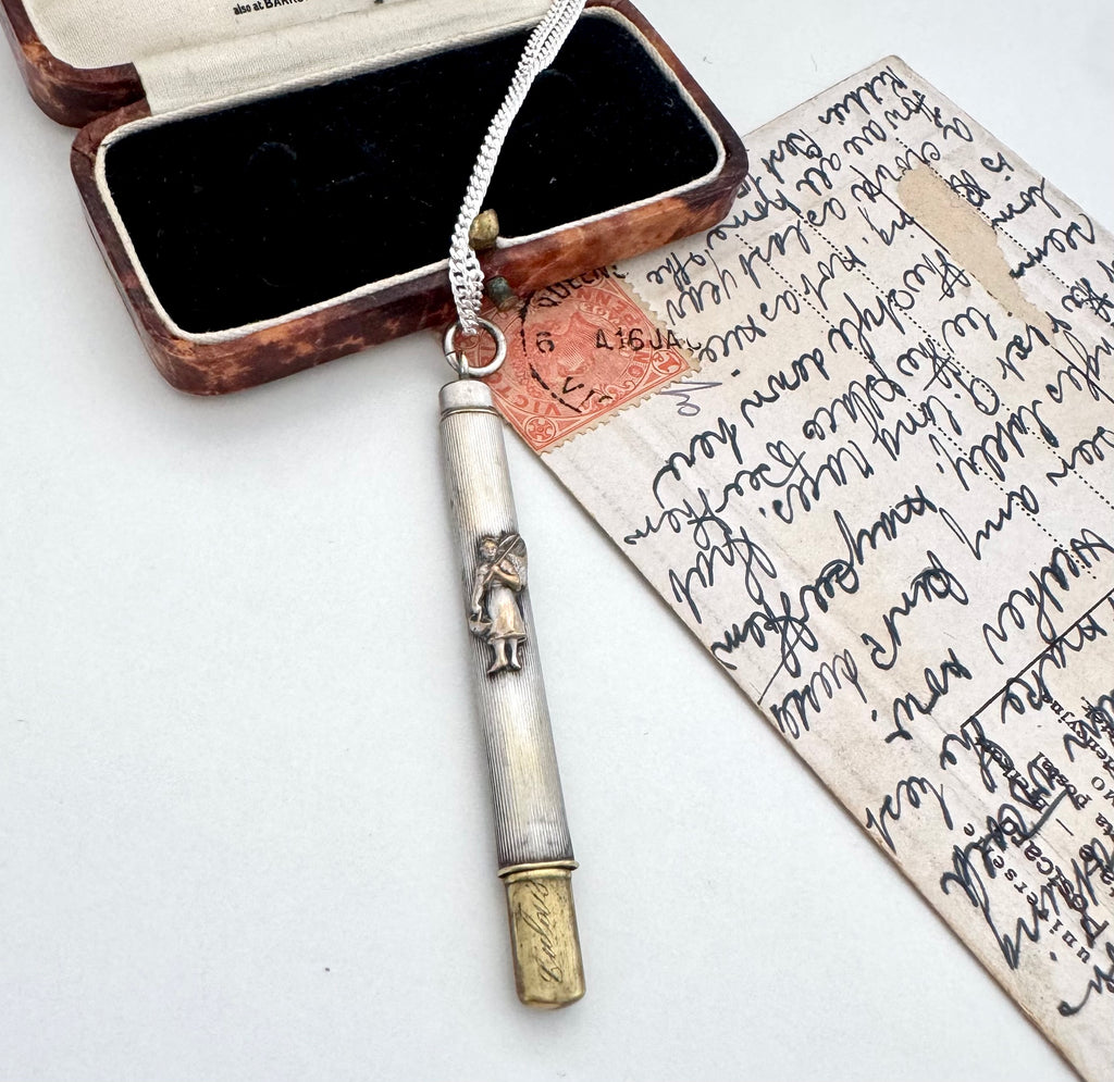 SOLD Antique Art Nouveau French Crevettarière Pocket Pencil Necklace