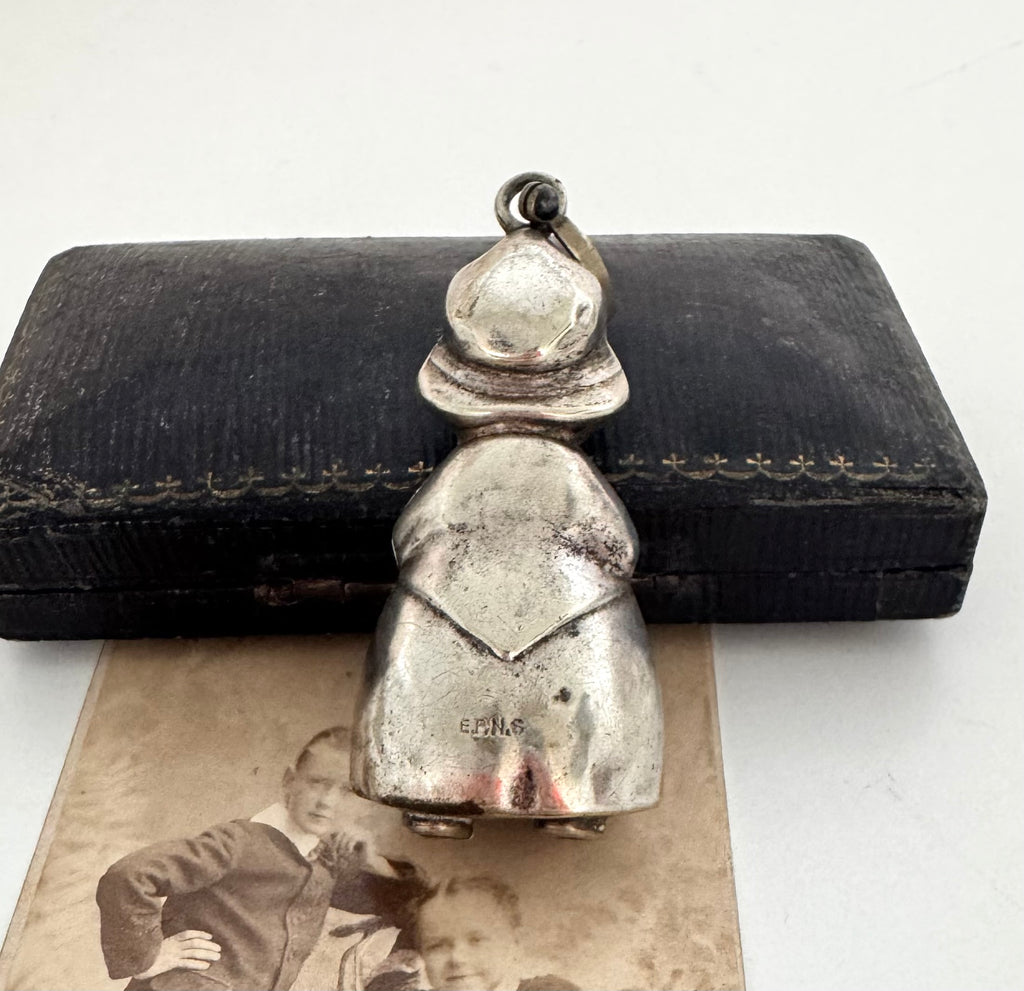 Antique Silver Plated Dutch Girl Rattle Pendant