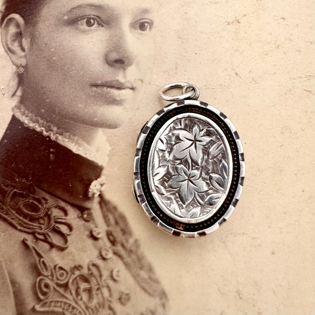 Vonk Jewellery antique 1884 Victorian silver locket n an antique photograph of a woman