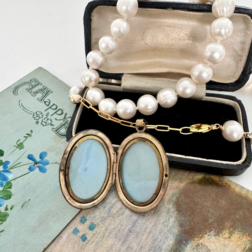 SOLD Vintage Rolled Gold Locket Multiway Pearl Necklace