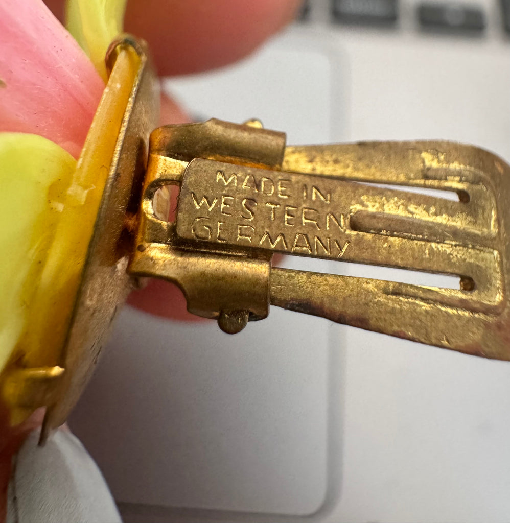 Back of Vonk Jewellery West Germany vintage flower clip on earrings