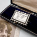 Vonk Jewellery antique sterling silver aesthetic brooch with swallow engraving on a vintage jewellery box