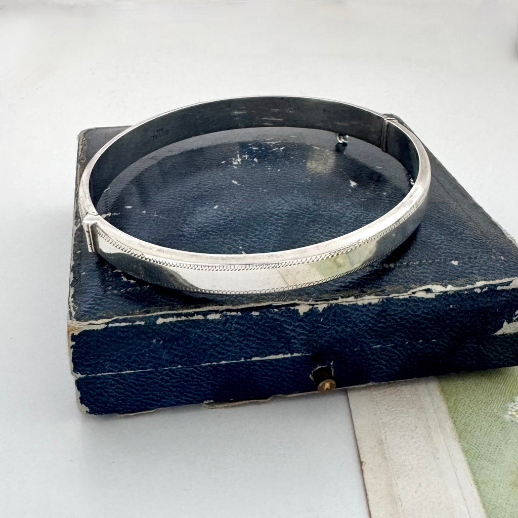 SOLD Vintage Silver Rose Gold Relief Hinged Bangle