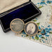 Vintage photo locket with a portrait on floral paper