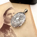 Vonk Jewellery Victorian silver Amity, Eternity and Infinity locket on an antique photo of a woman