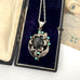 Vintage art nouveau mid century revival necklace with black stone and turquoise stones in an old jewellery box
