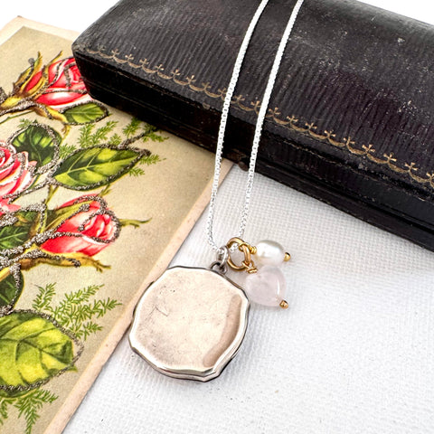 Vonk Jewellery vintage sterling silver locket with a vintage postcard and jewellery box