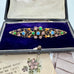 Vonk jewellery antique Czech crystal brooch on vintage postcards and with a vintage jewellery box