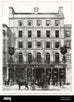 Vintage black and white illustration of a building with signage, including 'Goldsmiths & Silversmiths Company'.