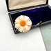 Vintage flower brooch in an open jewelry box on a white background